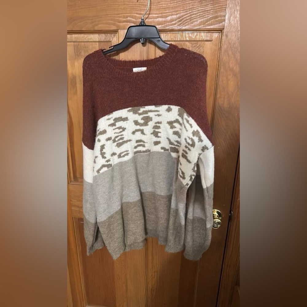 Colorblock Leopard Print Sweater